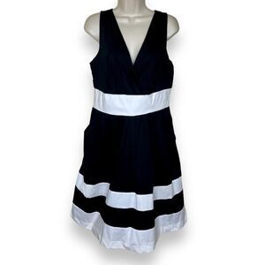 NWT Corey P Black White Stripe Surplice V Neck Back Sleeveless Dress Women 12